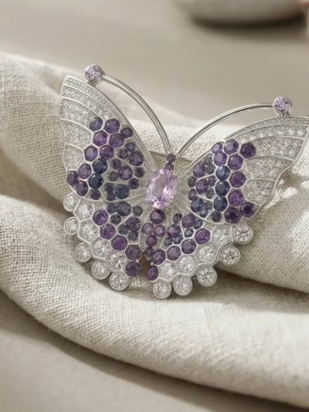 Purple Crystal Butterfly Brooch - Elegant Vintage Style Pin - Picture 4 of 9